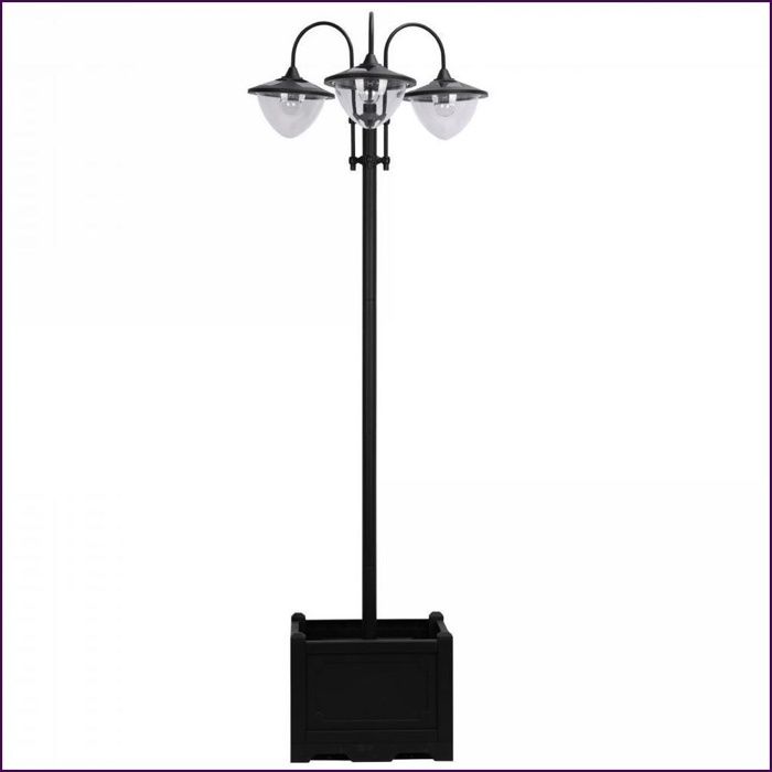 Set de 3 lanternes solaires Outsunny - Lampe de sol jardin rustique pot à fleurs IP44 Noir
