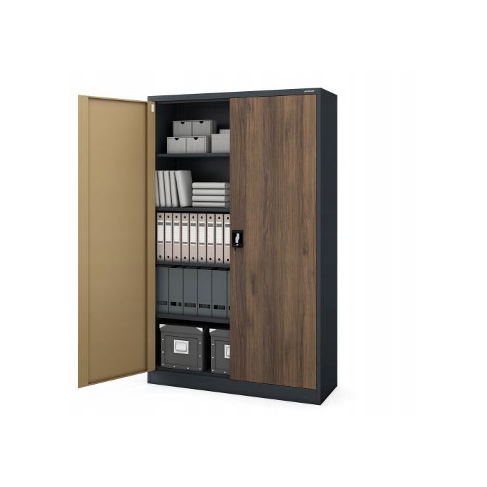 JAN NOWAK Armoire de bureau large Loft pour dossiers JAN II Anthracite / Noyer