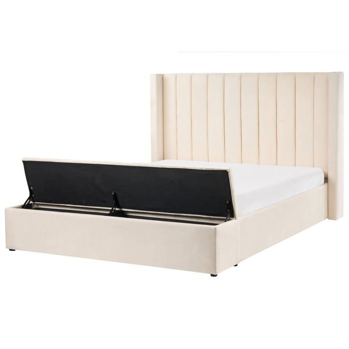 Lit avec banc de rangement Velours NOYERS 160 x 200 cm Blanc cassé Lit avec banc de rangement Velours NOYERS 160 x 200 cm Blanc cassé