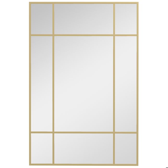Miroir mural HOMCOM verrière rectangulaire style fenêtre horizontal ou vertical avec 4 crochets en métal doré - 90x60 cm
