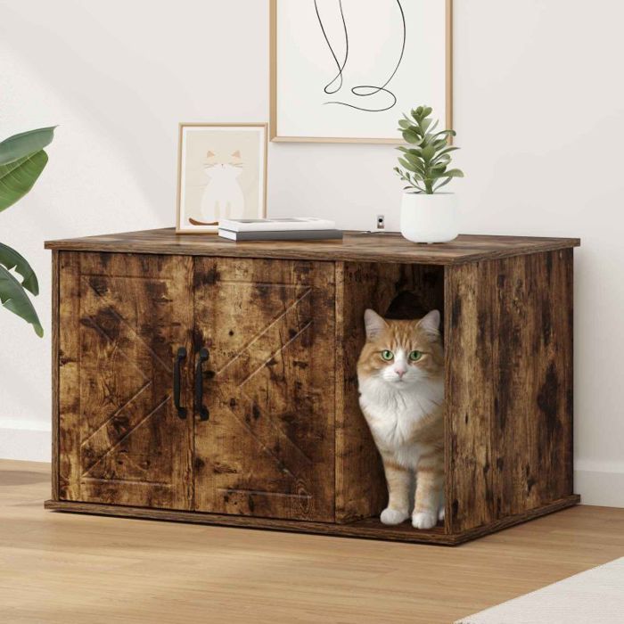 Accessoire de cage - abri petit animal Vidaxl Maison pour chat Chêne fumé 85 x 55 x 50 cm Bois dingénierie Accessoire de cage - abri petit animal Vidaxl Maison pour chat Chêne fumé 85 x 55 x 50 cm Bois dingénierie