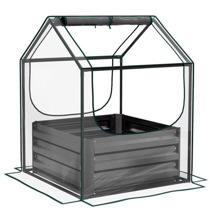Carré potager de jardin avec mini serre - Outsunny - acier galvanisé - pour jardin balcon terrasse - 70 x 70 x 90 cm - gris foncé