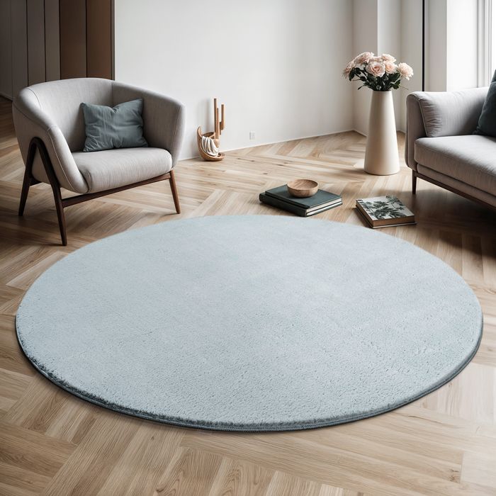 the carpet Relax tapis moelleux à poils courts antidérapant lavable à 30 degrés Bleu 160 cm Rond