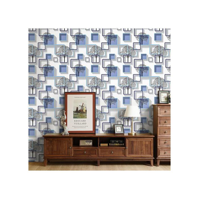 Papier peint adhésif - Cadres de tableaux artistiques - Bleu - PVC imperméable et lavable - 44 5 cm x 10 m
