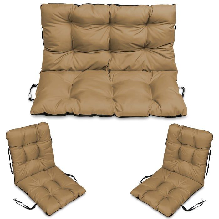 Coussin de Chaise de Jardin - Superkissen24. - 180x50/180x60 cm + 2x 48x96 cm - Intérieur/Extérieur - Imperméable - Beige