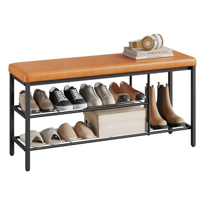 WOLTU Banc Chaussures Entrée Banc de Rangement à 3 Étagères pour Bottes et Chaussures en Similicuir et Métal 100x30x50 cm Marron WOLTU Banc Chaussures Entrée Banc de Rangement à 3 Étagères pour Bottes et Chaussures en Similicuir et Métal 100x30x50 cm Marron