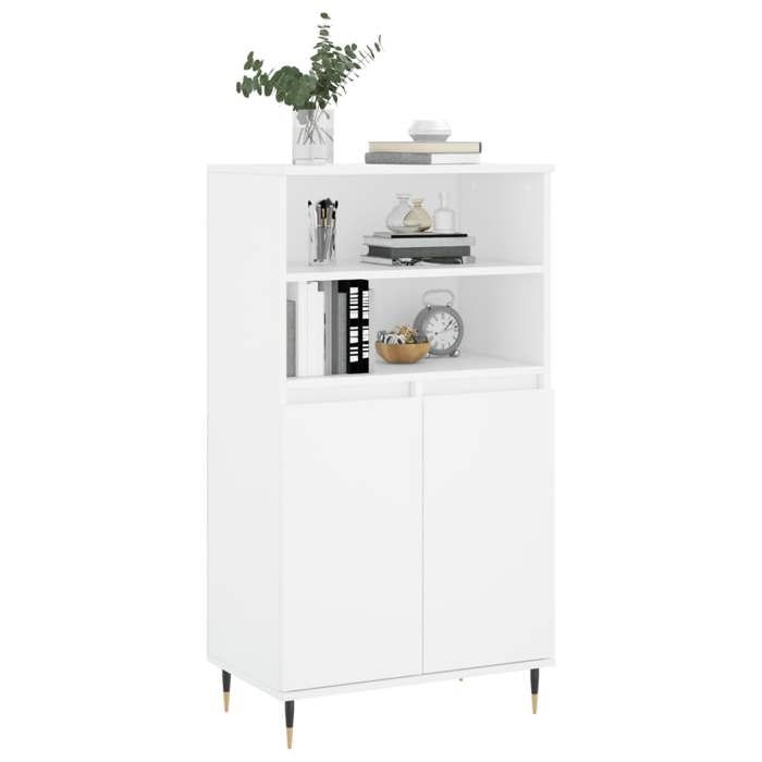 (14546)Meuble rangement - Buffet haut - contemporain - Blanc 60x36x110 cm Bois dingénierie poid:28.88 kg