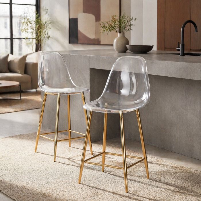 Chaise de bar transparente lot de 2 structure en métal - TCQPZ - assise en plastique doré 45 × 51 × 102 cm