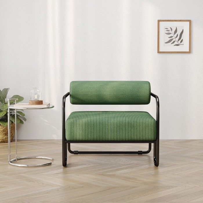 Fauteuil lounge velours côtelé structure métal noir design moderne salon chambre bureau Vert 68.5x73x70.5cm Fauteuil lounge velours côtelé structure métal noir design moderne salon chambre bureau Vert 68.5x73x70.5cm