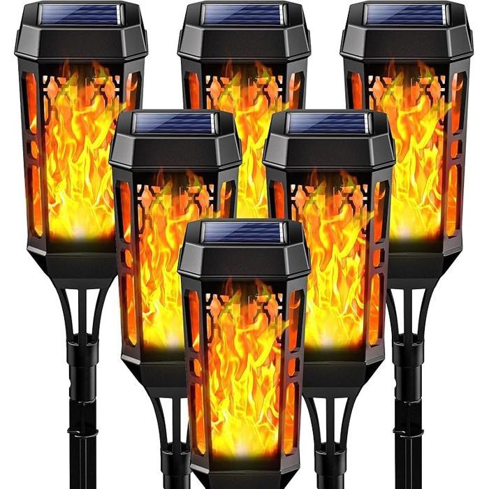 Lumière Flamme Solaire Exterieure 6 Pièces 12 LED Etanche Lampe à Flamme Solaire Torche Jardin Vacillante pour Décor Lampe Solaire