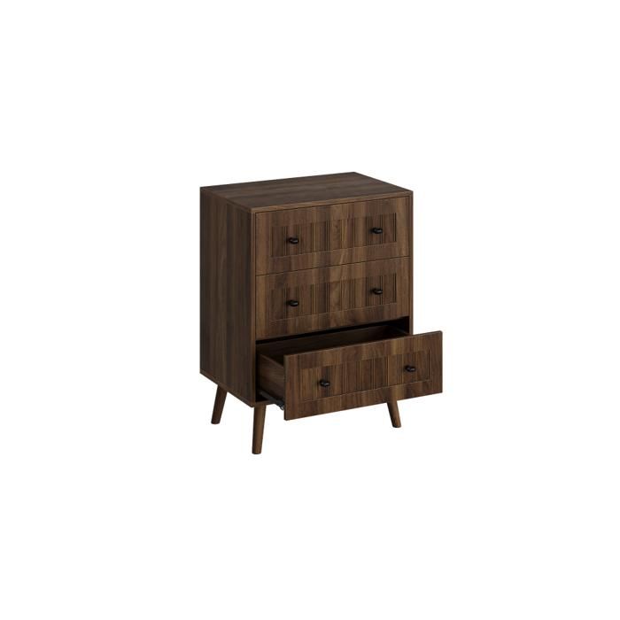 Commode noyer 60x40x79cm 3 tiroirs bois multifonction meuble rangement coiffeuse chambre salon couloir
