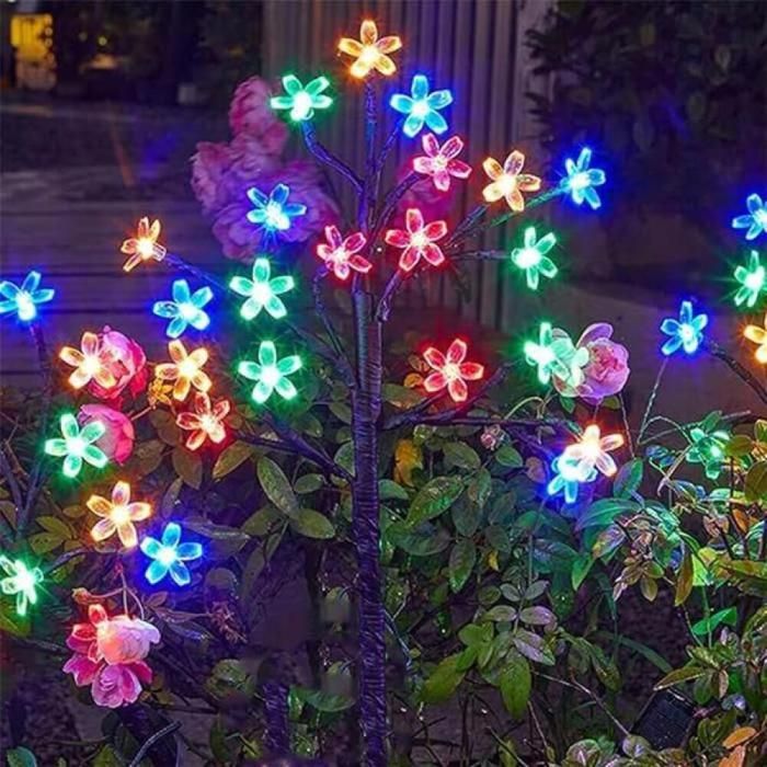Lampes solaires de jardin multicolores étanches à motif de fleurs de cerisier avec panneau de charge solaire