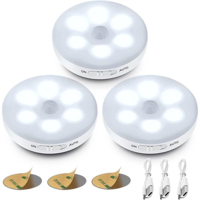 Veilleuse LED Automatique，Lampe A Detecteur de Mouvement Interieur，Lampes LED Sans Fil，3 Modes (Auto/On/Off) ，LED Lampe de Placard