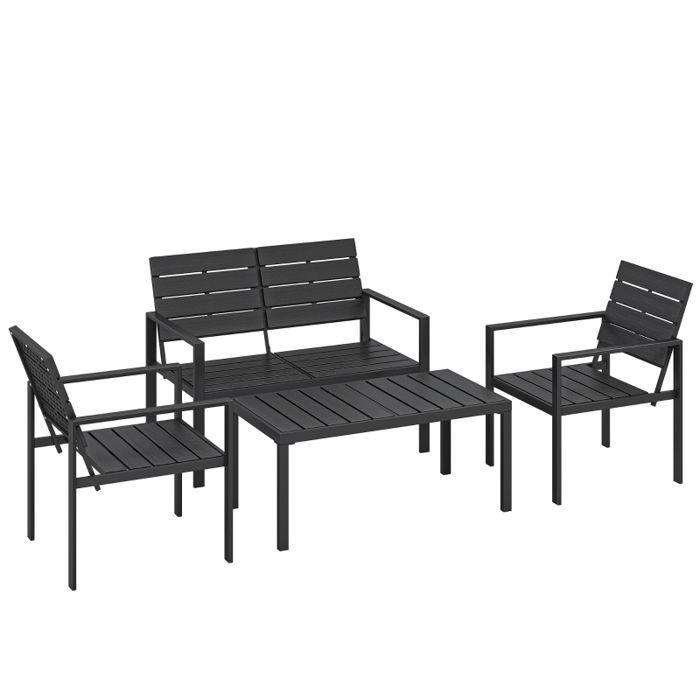 Salon de jardin 4 personnes - Noir - Métal - Dimensions assemblées: 104x71x76.5 cm - Poids: 29.1 kg