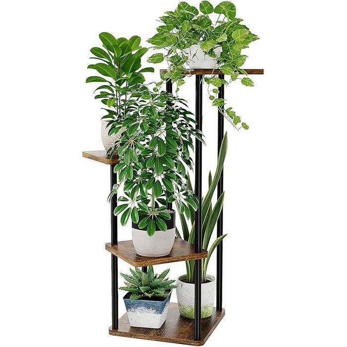 Support Plantes Intérieur 4 Niveaux Blanc Porte Plante Intérieur En Métal Pour Plusieurs Plantes Étagère Plante(Brun Rustique)