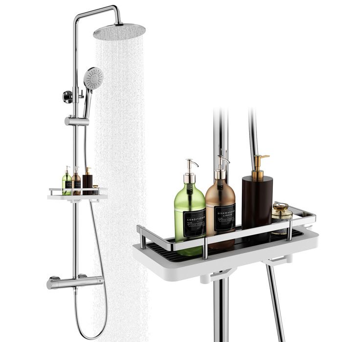 Système de douche avec thermostat robinet de douche chromé kit complet rond