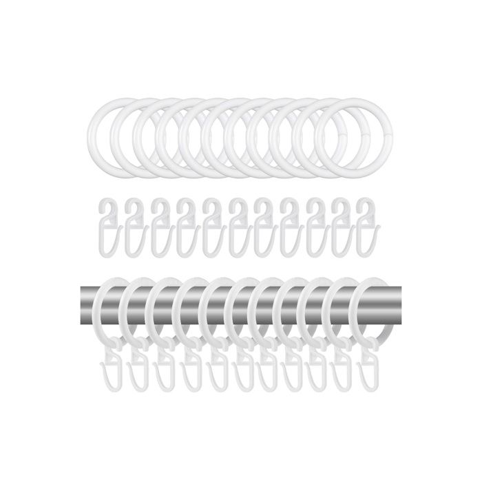 Lot de 100 Anneaux Rideau Blanc Pince de Douche en   50 Pièces Anneaux Rideaux et 50 Crochets de Rideaux30mm Di ANNEAU A RIDEAUX