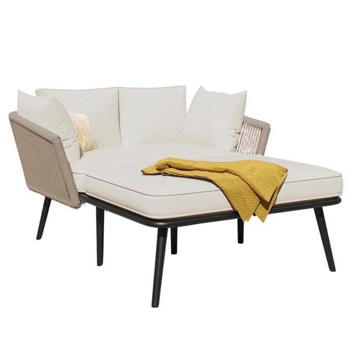 ELVORIN Canapé de jardin convertible 2 places 130 x 65 x 67 cm polyester anti UV beige et kaki