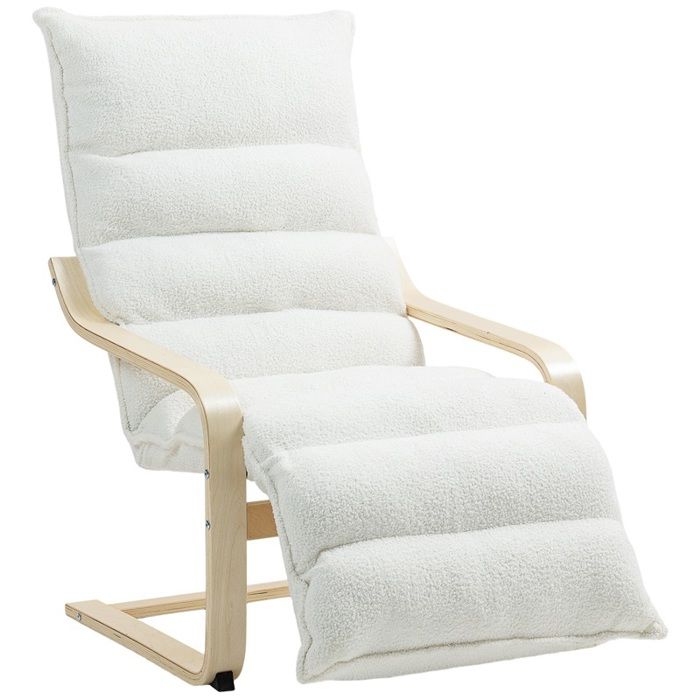 Fauteuil lounge en bois de bouleau rembourré repose-pieds réglable blanc