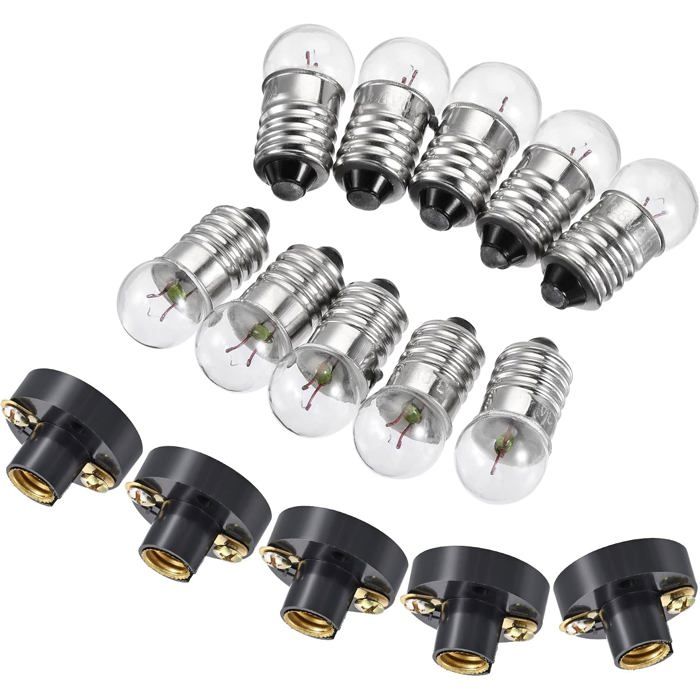 E10 Lampe Douilles Ensemble 38 V Ampoule Support Vis Base avec E10 Ampoule Plastique Cuivre Noir 30 Paquet Total