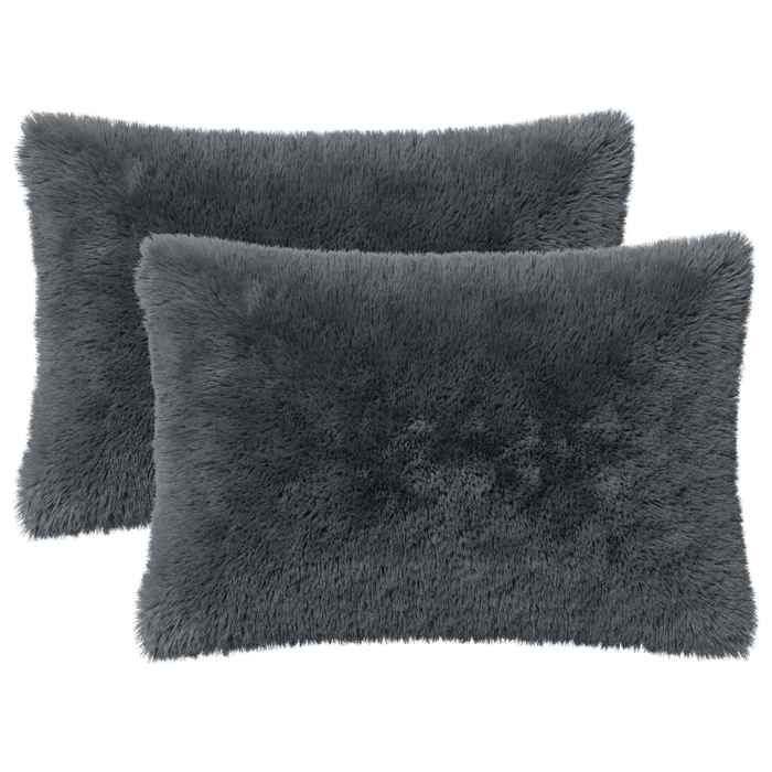Housse de coussin Fleece PV - HEERLEN - Amovible - Lavable - Polyester - Anthracite - 50x70 cm - 2 pcs