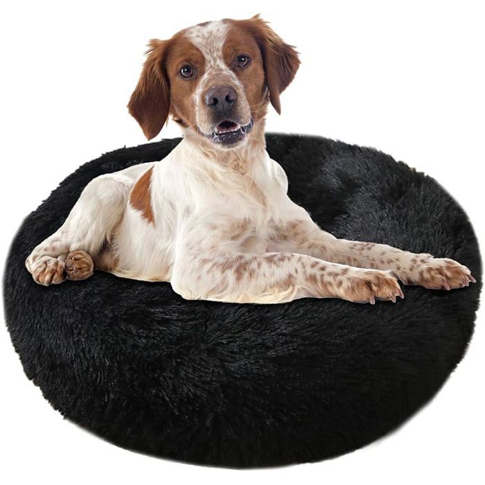 Panier Chien Chat Rond 60 cm (Noir) Lit Donut Moelleux pour Chien et ChatCoussin Peluche ConfortablePanier 60x60cm Noir CORBEILLE