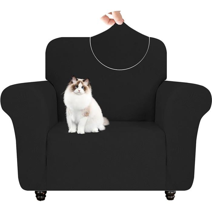 Fauteuil 1 Pce ExtensibleUniverselleNoir  Fauteuil avec AccoudoirsÉpais 1 Pce  81 120 CM Noir NOIR HOUSSE DE FAUTEUIL