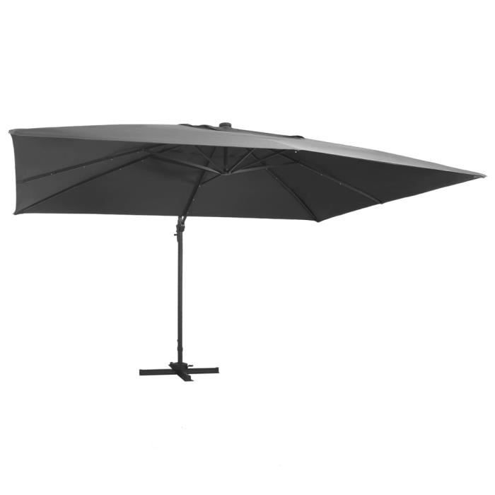 Parasol déporté - ANDOER - Anthracite - 400x300 cm - Lumières LED - Manuel