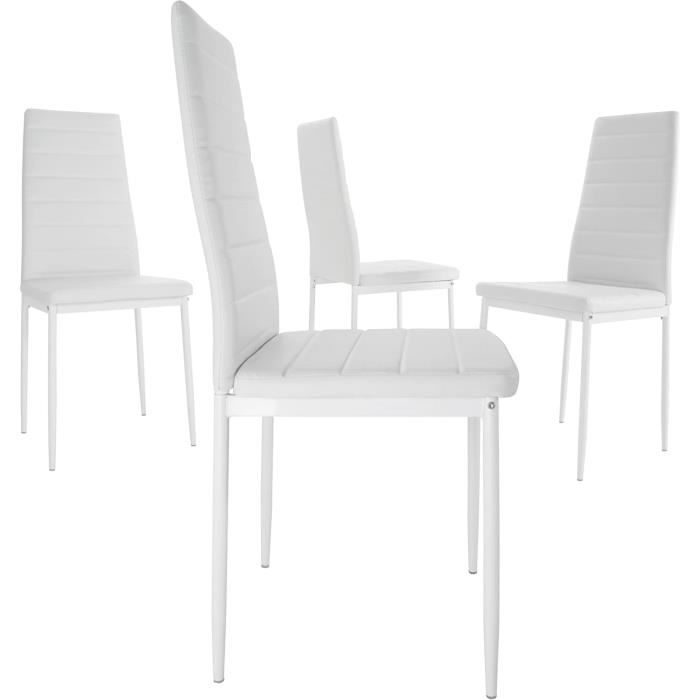 Chaise de Salle à Manger - Lot de 6 - Siège Rembourré Haut Dossier - Blanc