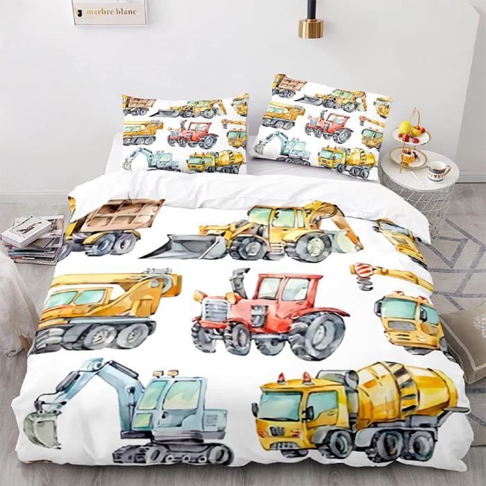 Housse de Couette - Tracteur - Parure de Lit 3D HD - Multicolore - Synthétique - Microfibre 90 gr