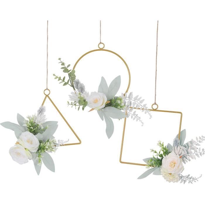 U'Artlines Lot de 3 Couronne de Fleurs Artificielles Blanche Géométriques en Métal Roses Guirlandes Floral Fleurs avec Hortensia Suspendue Couronnes pour Mariage Toile de Fond Mur Pépinière Décor U'Artlines Lot de 3 Couronne de Fleurs Artificielles Blanche Géométriques en Métal Roses Guirlandes Floral Fleurs avec Hortensia Suspendue Couronnes pour Mariage Toile de Fond Mur Pépinière Décor