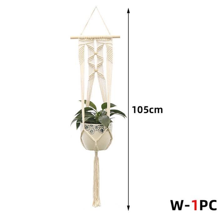 Support Macramé Pour Pot De Fleurs Suspendu - 132 Cm, Chanvre, Pompon - Pour Pots Ronds/carrés 25 Cm, Décoration Intérieur/extérieur