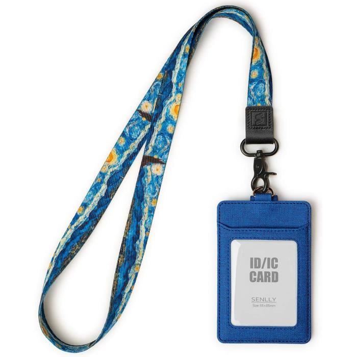 Porte-badge Avec Lanière, Porte-carte Vertical En Vinyle Souple, Lanyard Noir Pour Cartes D