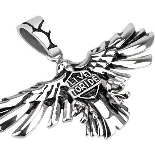 Pendentif - LIVE TO RIDE - Aigle en Acier - Croix - Noir - Mixte