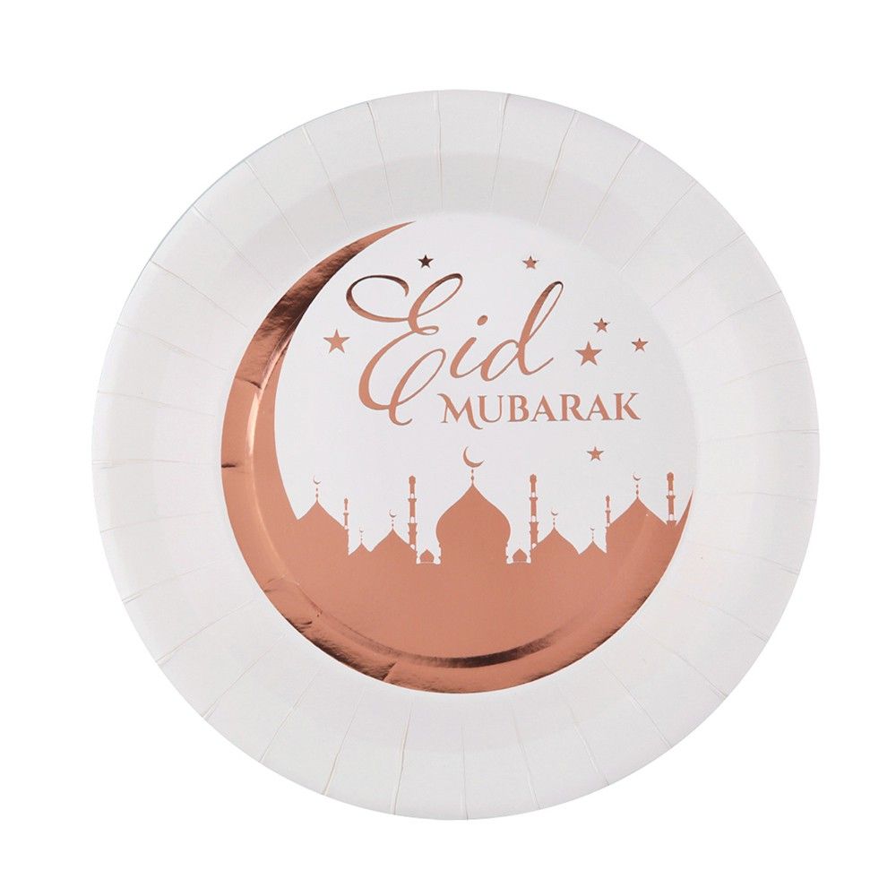 Eid Mubarak 8 Assiettes jetables Assiettes en carton jetables Sac de paille Ensemble de couverts pour fête du Ramadan 