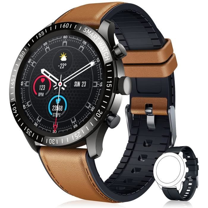 Montre Connectée Homme Sport Bracelet: Montre Connectee Ronde Cuir 1,32''  IP67 Étanche Smartwatch avec Podomètre A8 - Cdiscount Téléphonie
