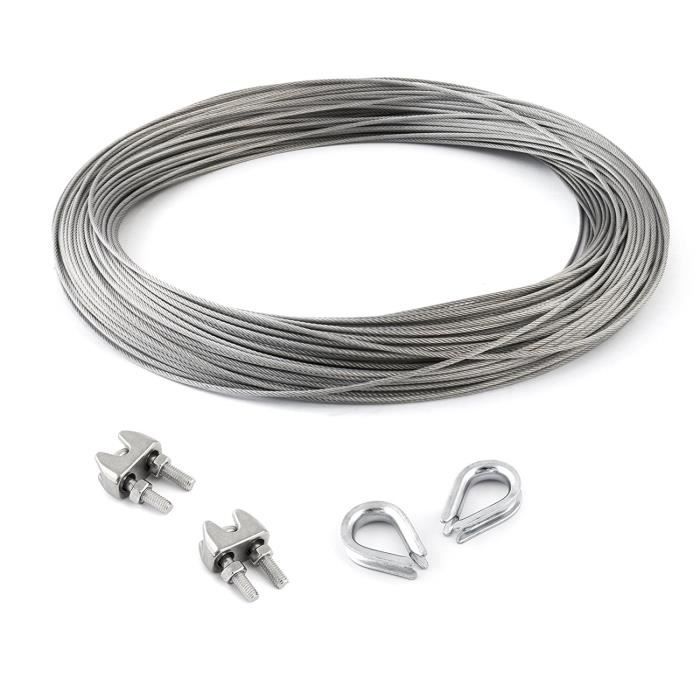7x19 4 serre-câbles étrie beaucoup de tailles disponibles SET 5m cable 6mm acier inox cordage torons 