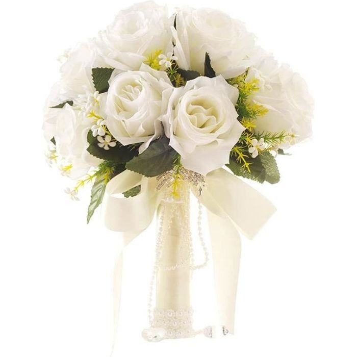 Bouquets de mariage,Bouquet de mariée,style coréen blanc faux artificiel  Rose fleur mariage tenant des fleurs avec strass - Cdiscount Maison