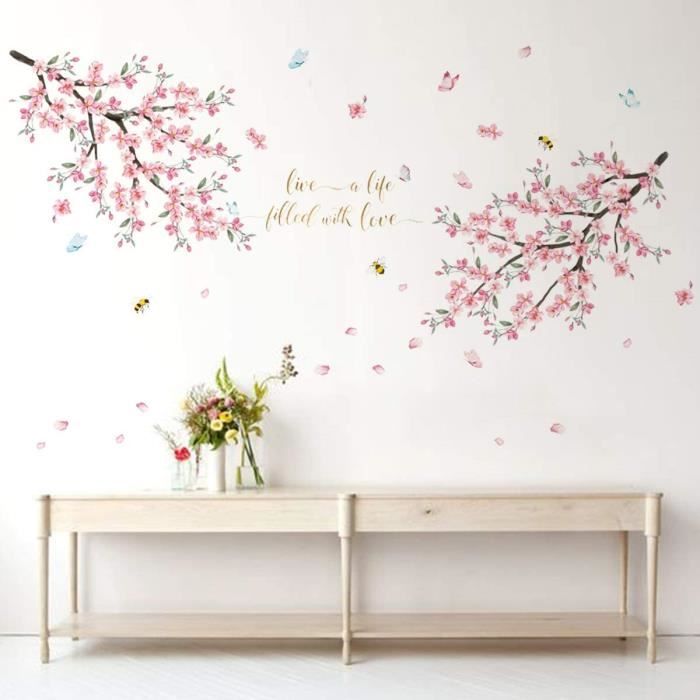 Arbre de fleurs avec Papillon Mur Autocollant Art Décoration Autocollant Salon
