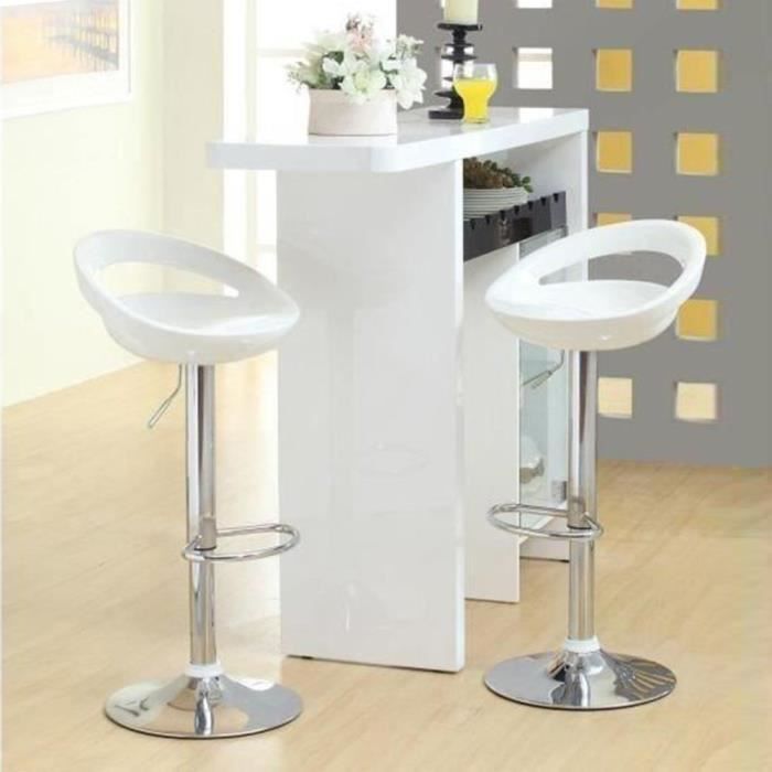 Lot de 2 Tabourets de Bar Contemporains Blancs LUXS - Réglables en Hauteur - Pied et Châssis en Acier Chromé