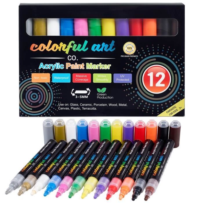 MOSRACY Marqueur Peinture Acrylique 28 Couleurs Stylo Feutre Acrylique Permanent,Convient pour peinture galet,céramique,œufs,verre,toile,bande dessinée,album photo bricolage