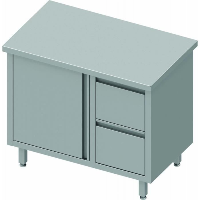 Meuble Bas Inox - Stalgast - Gamme 600 - Porte & 2 Tiroirs à Droite - Brillant - 60cm