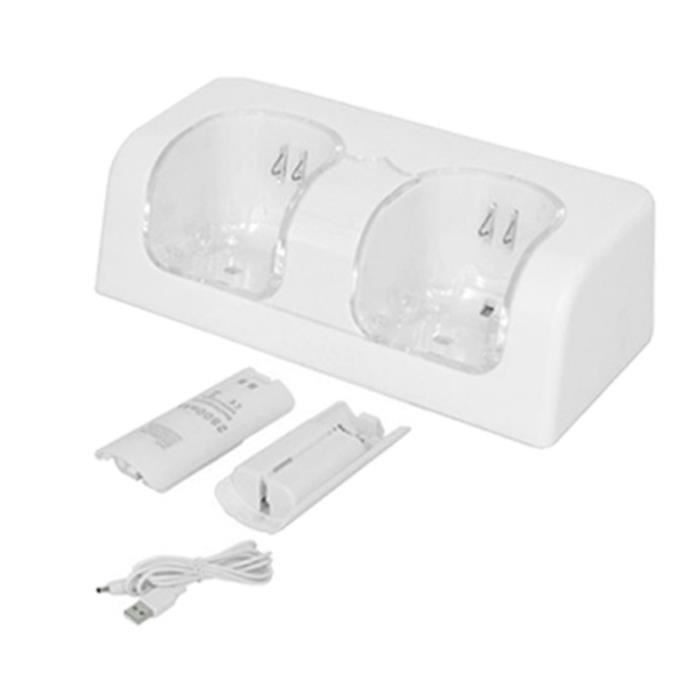 Station De Charge Double Pour Manettes Wii - Avec 2 Piles Rechargeables - Alimentation USB - Support De Table - Blanc - Accessoire Portable Et économique