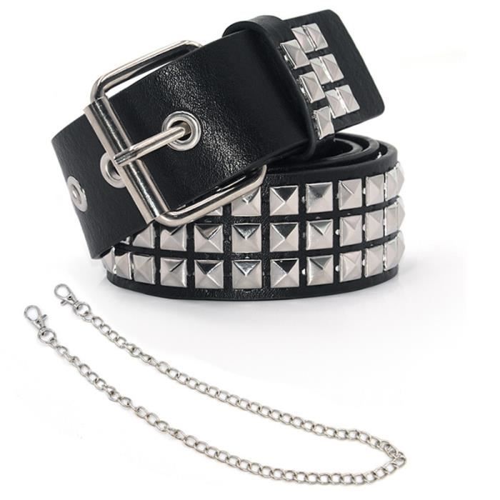Ceinture - Chaîne noire - Pyramide cloutée - Mixte - 110 cm - Punk Rock