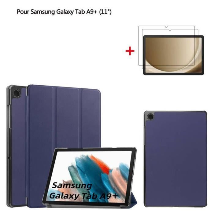 Tablette Housse Pour Samsung Galaxy Tab A9 Plus 11.0 Bleu Housse PU Cuir  Avec Film de protection d'écran Film trempé 2 Pack - Cdiscount Informatique