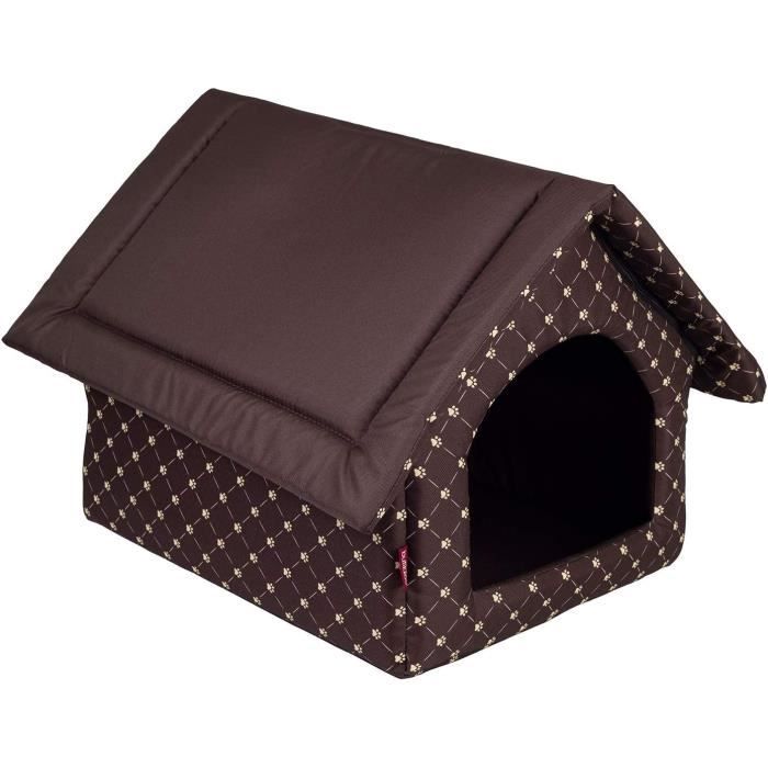 Meilleurs prix pour Niche pour chiens, lit pour chien, lit pour chat, lit pour animaux, S 32 x 28 x 27 cm, marron, imprimé motif petites pattes de chien
