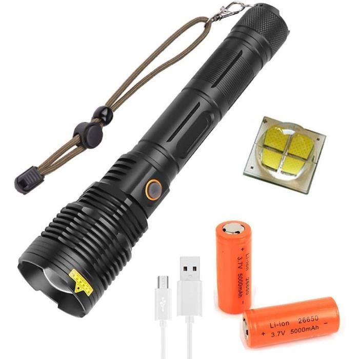 Torche Ultra Puissante Tactique Lampe De Poche Rechargeable, 20000 Lumen Lampe Torche Led Xhp70