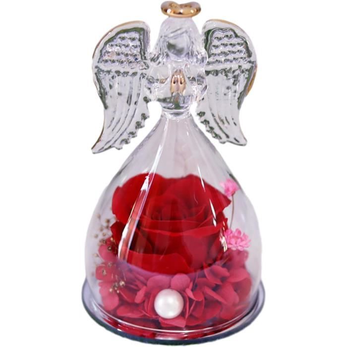 VOHESEA Rose Éternelle Dans Verre Avec Ange Rouge - Figurine Ange Et Fleur Préservée, Cadeau Romantique Pour Femme