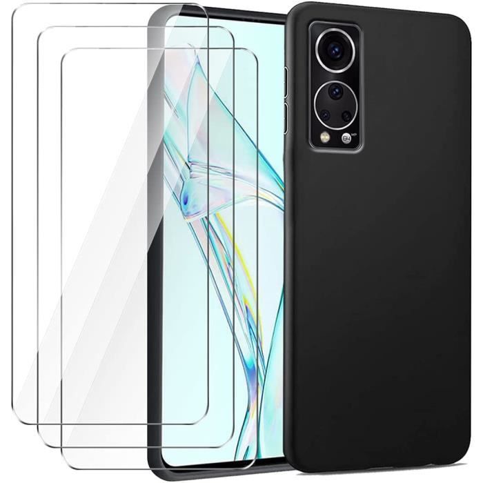 Housse ZTE Axon 30 5G Coque Silicone + [3 Pezzi] Film Protection Verre Trempé, Black Souple Forte Protection TPU Cover