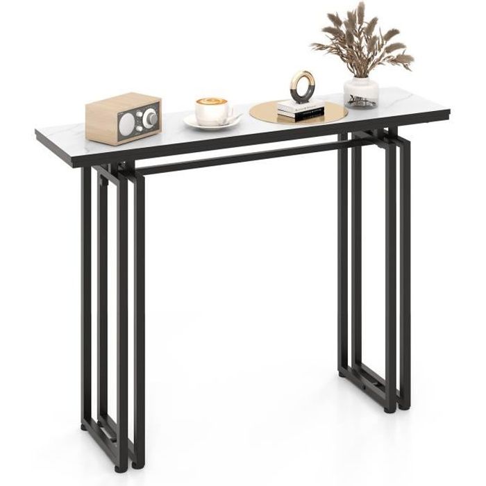 COSTWAY Table Console Effet Marbre - 110 x 30 x 81 CM Meuble dEntrée de Style Scandinave Cadre en Métal Noir